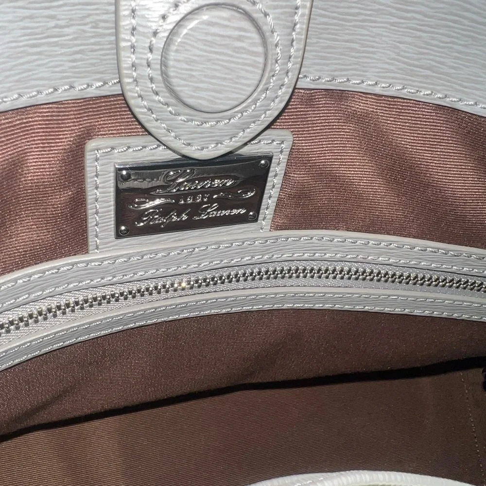 Lauren Ralph Lauren Gray Leather Newbury Double Zip Satchel Crossbody TotePurse